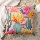 サボテン黄色オレンジグリーン砂漠 クッション (ブランケット)