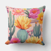 サボテン黄色オレンジグリーン砂漠 クッション (正面)