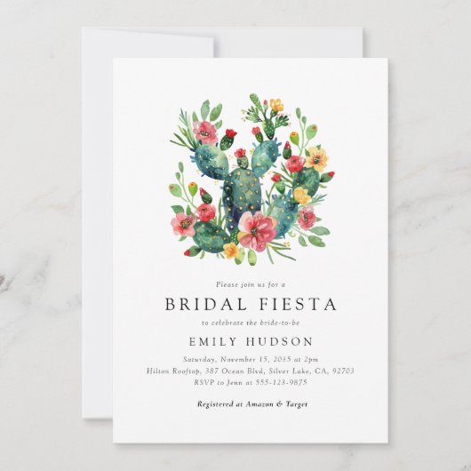 サボテン エレガント フラワーブライダルシャワー招待状 招待状 (正面)