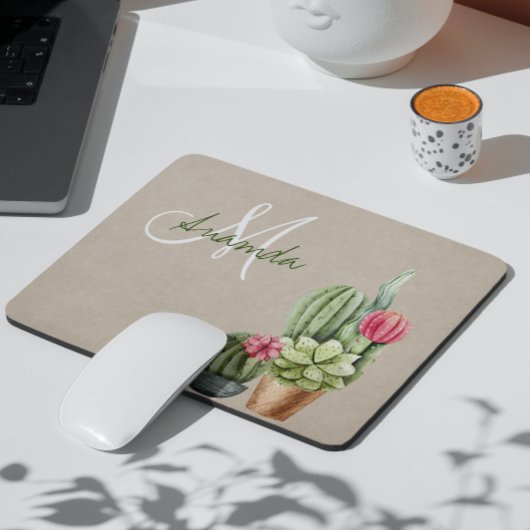 サボテン カクティ サキュレント 南西部 砂漠 モノグラム マウスパッド