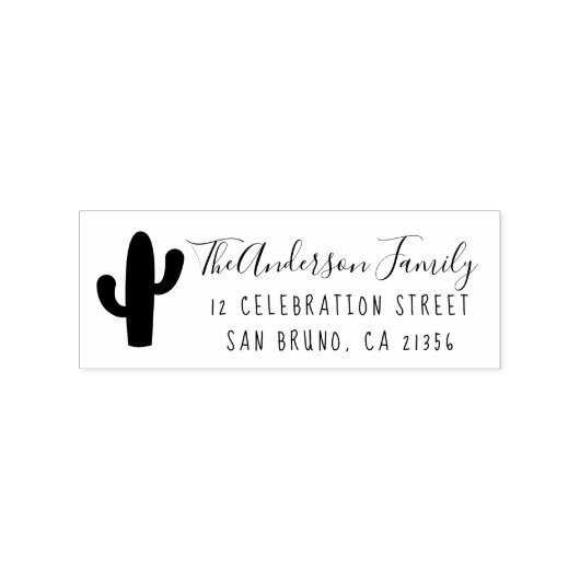 サボテン、カスタム差出人住所ファミリー名スクリプト ラバースタンプ (インプリント)