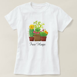 サボテン ガーデン フリー ハグ 白 Tシャツ レディース