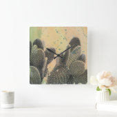 サボテン |グリーン(ばちゃばちゃ)跳ねる スクエア壁時計 (ホーム)