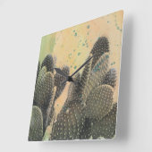 サボテン |グリーン(ばちゃばちゃ)跳ねる スクエア壁時計 (傾斜)