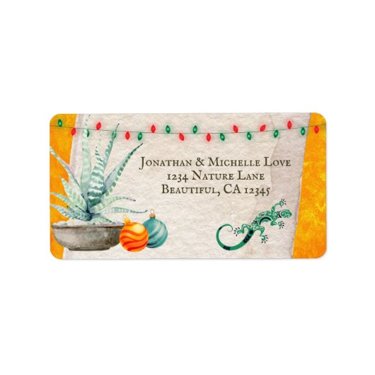 サボテン、ゲッコとホリデークリスマスデコールの住所 ラベル (正面)