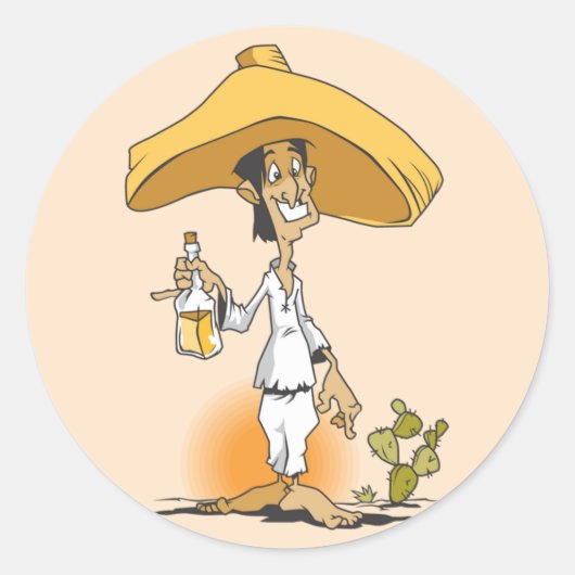 サボテン、テキーラ、ソンブレロ・マン ラウンドシール (正面)