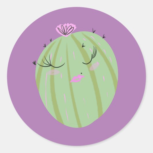 サボテン・ドードル漫画おもしろいパープル ラウンドシール (正面)