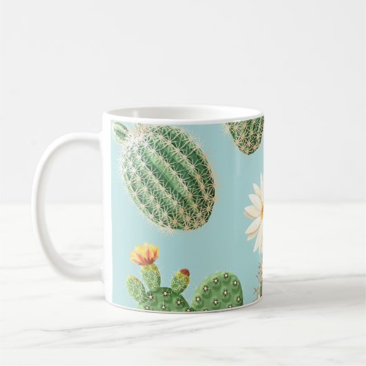 サボテン、ピンク色の花:ライトデコール コーヒーマグカップ (左)