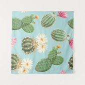 サボテン、ピンク色の花:ライトデコール タペストリー (正面(横))