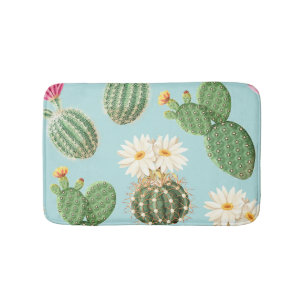サボテン、ピンク色の花:ライトデコール バスマット