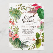 サボテン、ブライダルシャワー招待多肉類。 招待状 (正面/裏面)