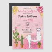 サボテン|ホールラマおもしろいガール1歳の誕生日パーティー マグネット招待状 (正面/裏面)