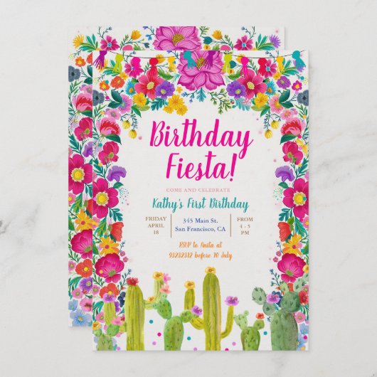 サボテン・メキシカンフラワー1stバースデーフェスタ 招待状 (正面/裏面)