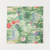 サボテン、多汁、およびシームレスな花柄 タペストリー (正面(横))