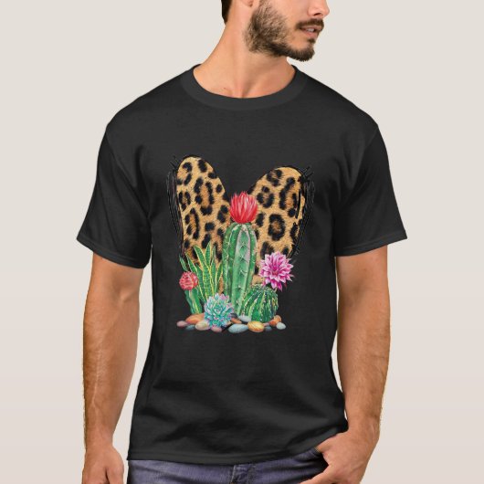 サボテン 多肉植物 植物 ガーデニング ヒョウ柄 Tシャツ (正面)