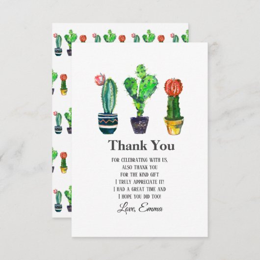 サボテン、多肉植物、水彩、フィエスタ、メキシコ サンキューカード (正面/裏面)