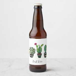 サボテン、多肉植物、水彩、フィエスタ、メキシコ ビールラベル