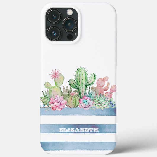 サボテン 多肉植物 花 ストライプ柄 Case-Mate iPhoneケース (裏面)