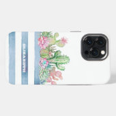 サボテン 多肉植物 花 ストライプ柄 iPhoneケース (裏面横)