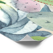 サボテン、多肉類及びシームレスフローラルパターン ポスター (角)