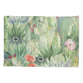 サボテン、多肉類：フローラ水色プリント。 枕カバー (裏面)