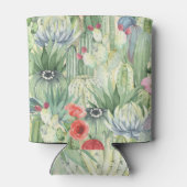 サボテン、多肉類：フローラ水色プリント。 缶クーラー (裏面)