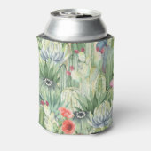 サボテン、多肉類：フローラ水色プリント。 缶クーラー (缶裏面)