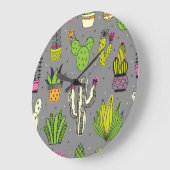 サボテン、多肉類：熱帯ヴィンテージ背景。 ラージ壁時計 (傾斜)