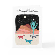 サボテン、星、鳥と夜の砂漠のキツネ