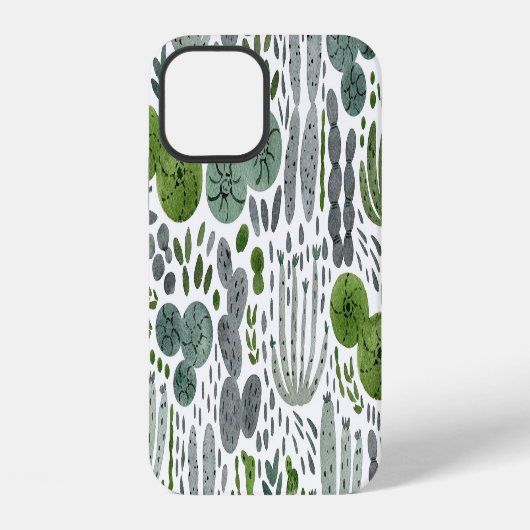 サボテン 水彩 手描き パターン iPhoneケース (裏面)