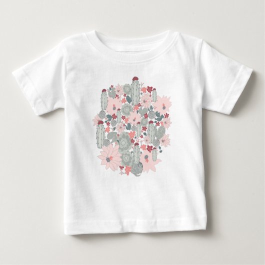 サボテンCactiピンクミント多肉砂漠の花 ベビーTシャツ (正面)