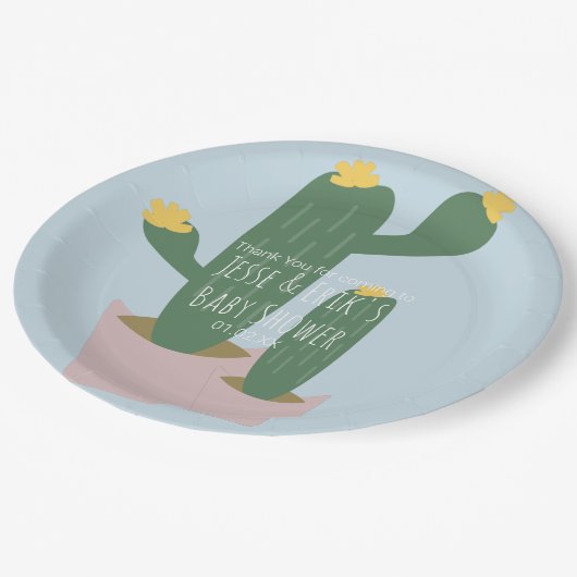 サボテンCupcakes赤ちゃんシャワーありがとう青 ペーパープレート (アングル)