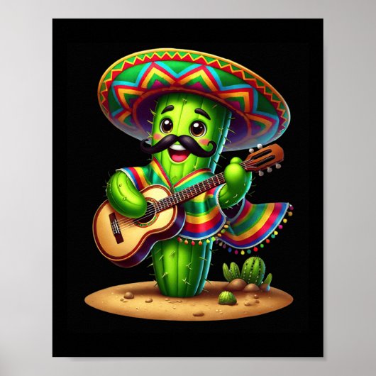 サボテンSombrero Guitar Cinco De Mayo Boys Kids Men ポスター (正面)