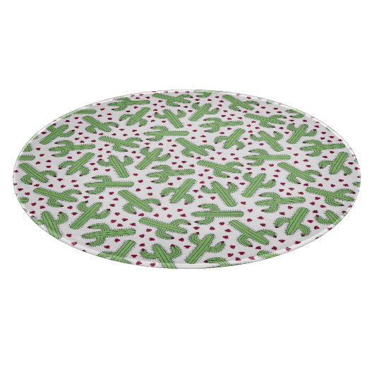 サボテ図解入りの、写真付きのンとピンクの花の模様 カッティングボード (角)