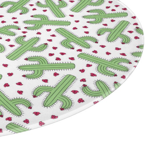 サボテ図解入りの、写真付きのンとピンクの花の模様 カッティングボード (角)