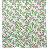 サボテ図解入りの、写真付きのンとピンクの花の模様 シャワーカーテン (正面)