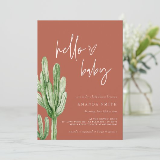 サボテ男女兼用ィ砂漠こんにちは赤ちゃんシャワー請求書 招待状 (スタンド正面)