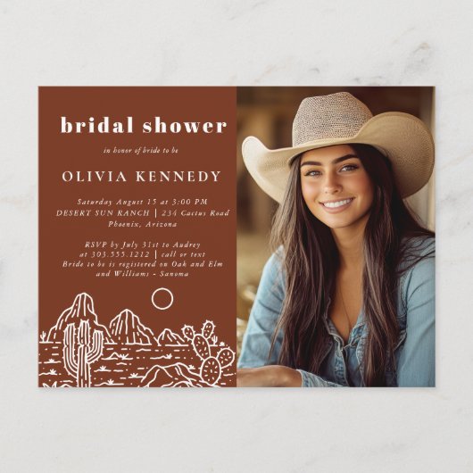 サボラインアートデザートフォトブライダルシャワー招待状 ポストカード (正面)