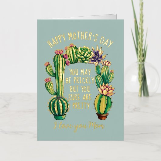 サボリおもしろいス植物ママ母の日フォイルカード 箔グリーティングカード (正面)