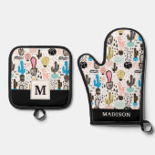 サボリモダンスの幾何学的パターン 鍋つかみ&鍋敷きセット (正面)