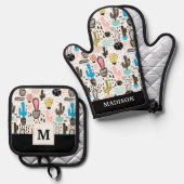 サボリモダンスの幾何学的パターン 鍋つかみ&鍋敷きセット (正面/裏面)