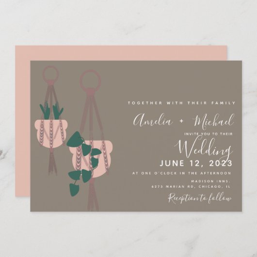 サボリモダンス植物マクラメボタニカル結婚ズ 招待状 (正面/裏面)