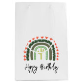 サボレインボーハッピーバースデーモダン砂漠おもしろい ミディアムペーパーバッグ (正面)