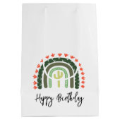 サボレインボーハッピーバースデーモダン砂漠おもしろい ミディアムペーパーバッグ (裏面)