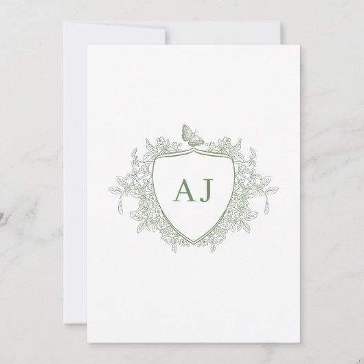 サボン緑のビクトリアン フレンチ クラシック フラワー ウェディング 招待状 (裏面)