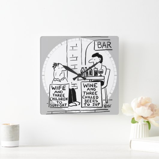 サポートすべき妻と3人の子 スクエア壁時計 (ホーム)