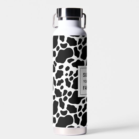サポートのローカル農家の牛のプリントパターン ウォーターボトル (正面)