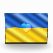 サポートウクライナ写真ブロックウクライナ国旗のハート フォトブロック (正面)