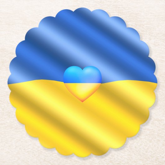 サポートウクライナ紙コースターウクライナ国旗のハート ペーパーコースター (正面)
