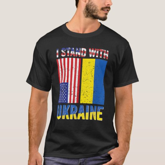 サポートウクライナIはウクライナFlaと共に立つ Tシャツ (正面)